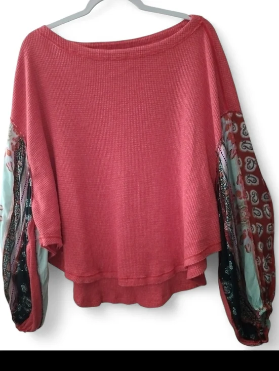 Free People We The Free Waffle Knit Boho Sleeves Blossom Top Oversized M - Picture 5 of 16